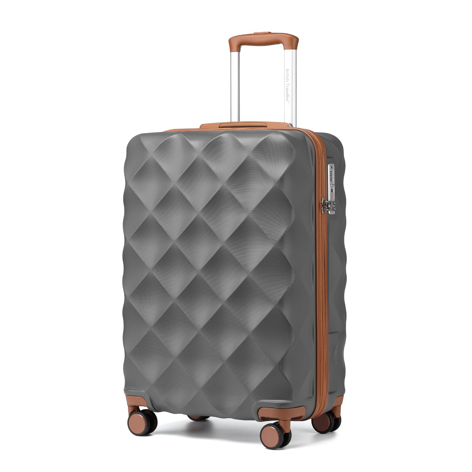 British Traveller Valigia Trolley 54CM Valigie Rigida ABS+PC con Rotelle Girevoli e TSA Lucchetto (20pollici, Grigio/Marrone)