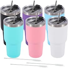 Dongni 30 oz Tumbler with Lid and Straw, Stainless Steel Tumblers Bulk, Insulated Vacuum Double Wall Travel Coffee Mug, Durable Powder Coated Tumbler CupsMix 6 pack
