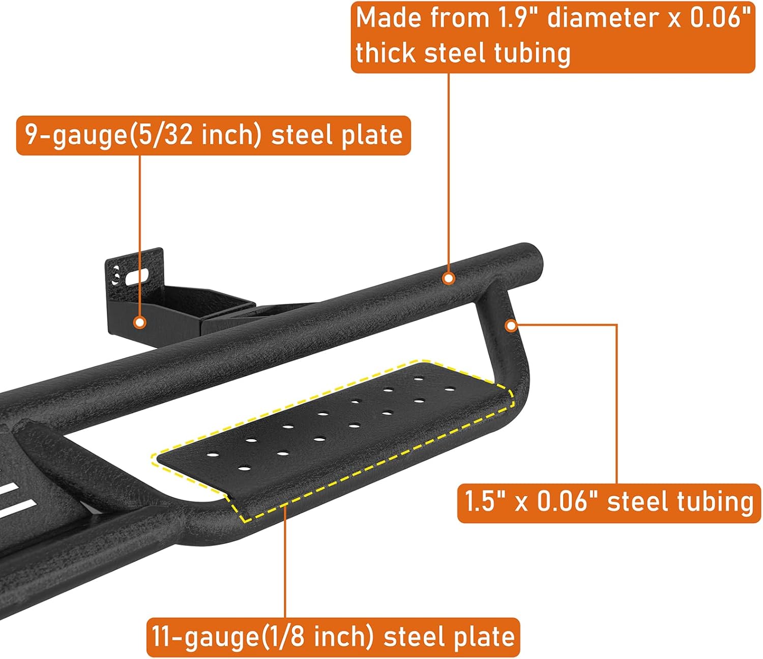 Hooke Road Suburban Step Bars Running Boards for 1992-1999 Chevy Suburban | 4.5" Drop Down Nerf Bars | Off-Road Side Step Rails (Excludes K2500 Models)