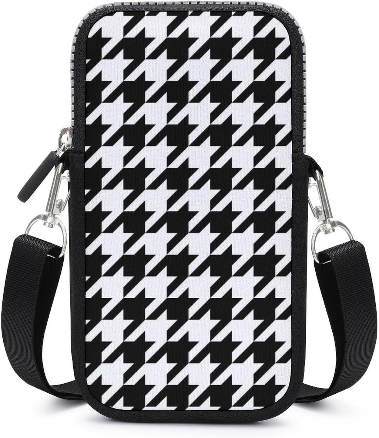 Fashion Mini Cell Phone Purses With Detachable Strap Small Crossbody Bag Black And White Houndstooth Mobile Phone Package