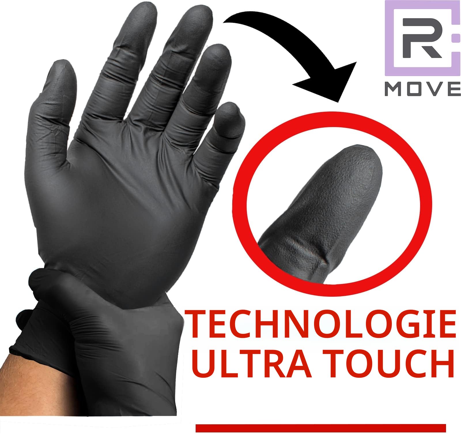 R MOVE 1000 gants nitrile noir L, gant jetable sans poussière, sans latex, gant noir hypoallergéniques, 10 boîtes de 100 gants jetables, gant alimentaire cuisine jetable