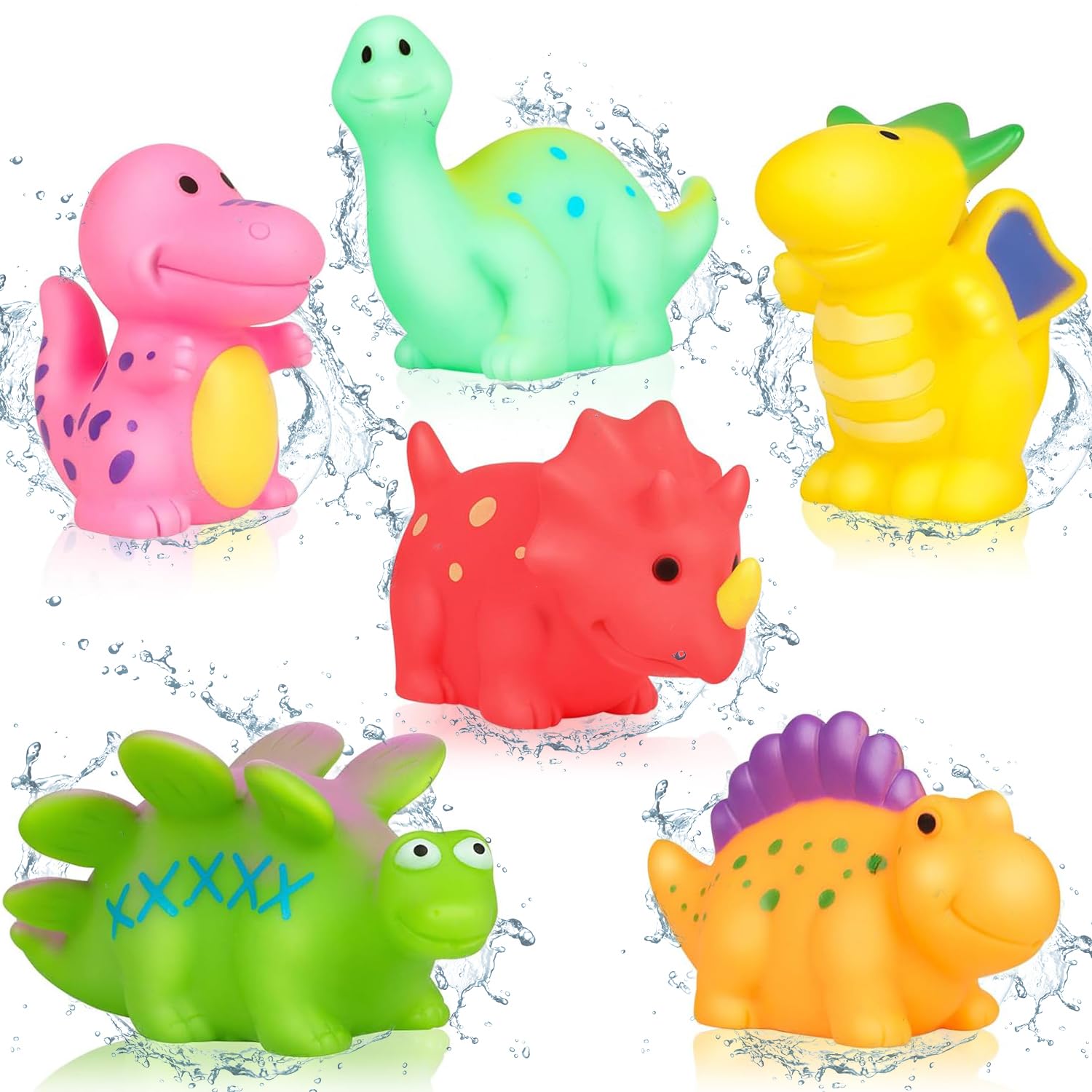 6PCS Baby Bath Toys, Dinosaur Bath Toys, Cute Animals Bathtub Toys, Bathtub Water Play Swimming Pool Gadgets, Bath-time Shower Gifts for Boys Girls