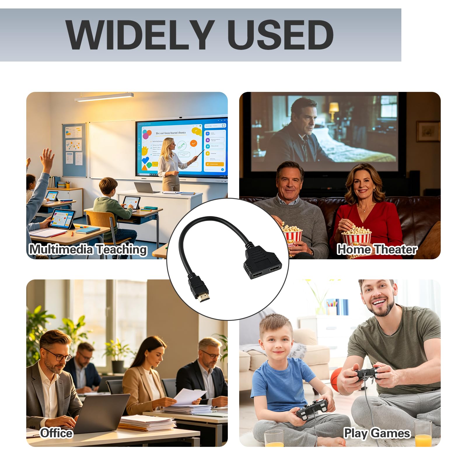30CM Adaptateur Répartiteur HDMI 1 Entrée 2 Sorties, 1080p Mâle vers Double HDMI Femelle 1 vers 2 Voies Dédoubleur, pour TV et PC, Écran LED, LCD et Projecteur Deux Téléviseurs Commutateur 2 Ecrans