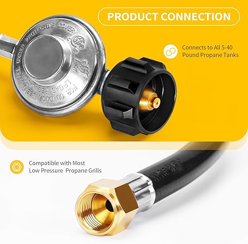 Miniatura 4 de GasSaf Regulador de propano de 3 pies con manguera reguladora de parrilla de gas, piezas de parrilla de gas propano de baja presión para parrillas