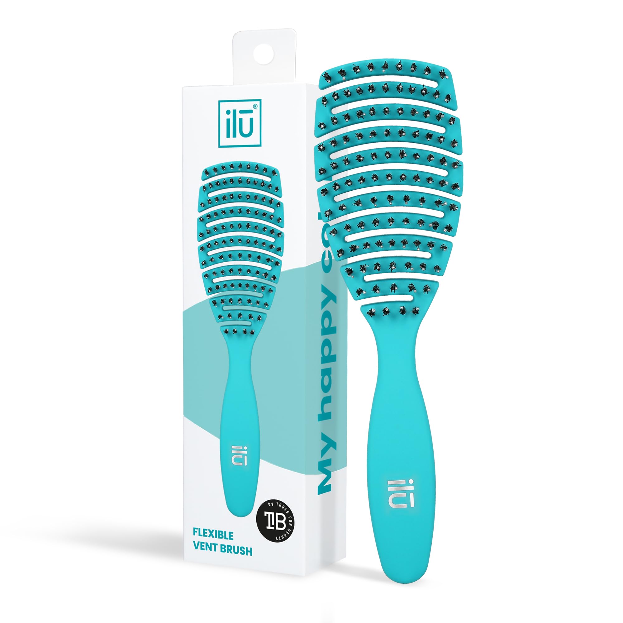 TB TOOLS FOR BEAUTY T4B Ilu My Happy Colour Detangling Hair Brush for Combing and Straightening Dry and Wet Hair, for Long and Short Hair, Made of Synthetic Bristles (Ocean Blue)