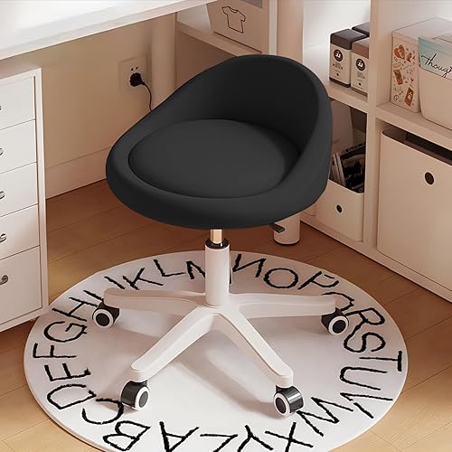 Miniatura 7 de Taburete redondo con respaldo bajo de piel sintética, silla giratoria hidráulica ajustable en altura para spa, salón, tatuaje, masaje u oficina