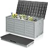 Foldable Garden Storage Box, 280L Outdoor Plastic Utility Chest Organiser with Strapped Lid, Weather Resistant, Portable, Ideal for Garden, Patio, Balcony, Decking, Grey&Black