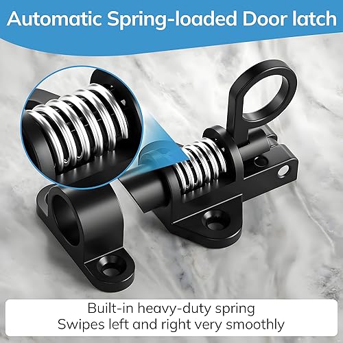 Miniatura 2 de AMS-CX01-B - Paquete de 2 unidades de cerradura de puerta de cierre automático, pestillo automático de puerta con pasador de resorte, pestillo de