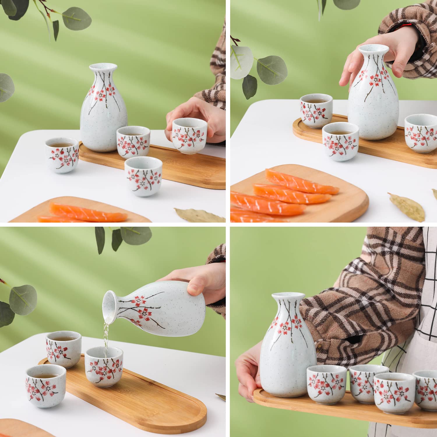 Japoński zestaw do sake, japońskie sake do picia, 5 sztuk i szklanki do sake, 1 garnek do sake, 4 kubki do sake, domowe i biznesowe kubki do sake, domowe i biznesowe (B)