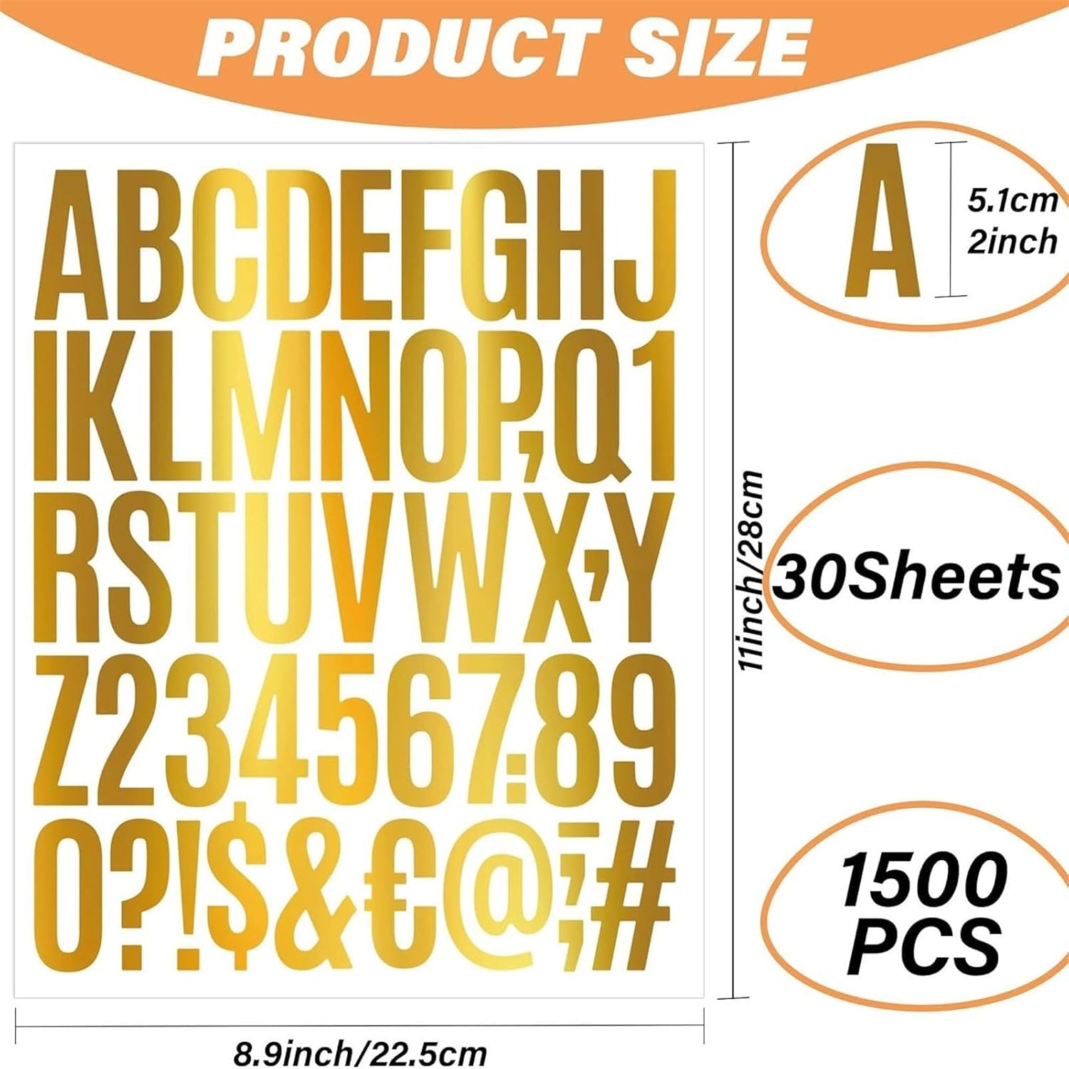 30Sheets Large Letter Sticker Decorative Gold Glittering Letter Number Adhesive for Scrapbooking Scrapbooking Supplies