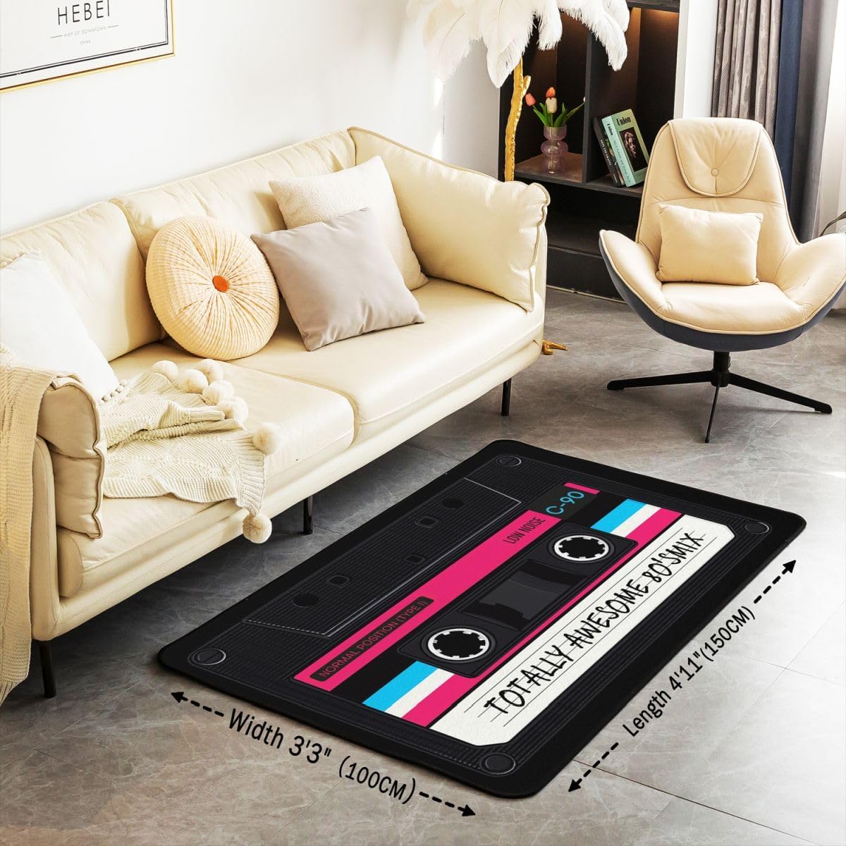 Erosebridal 80s Party Area Rug 3x5 for Bedside,Audio Cassette Carpet for Kids Children,Vintage Music Theme Rug for Living Room,Retro Tape Accent Rug Set Music Art Style for Bedroom Doorway Non Slip