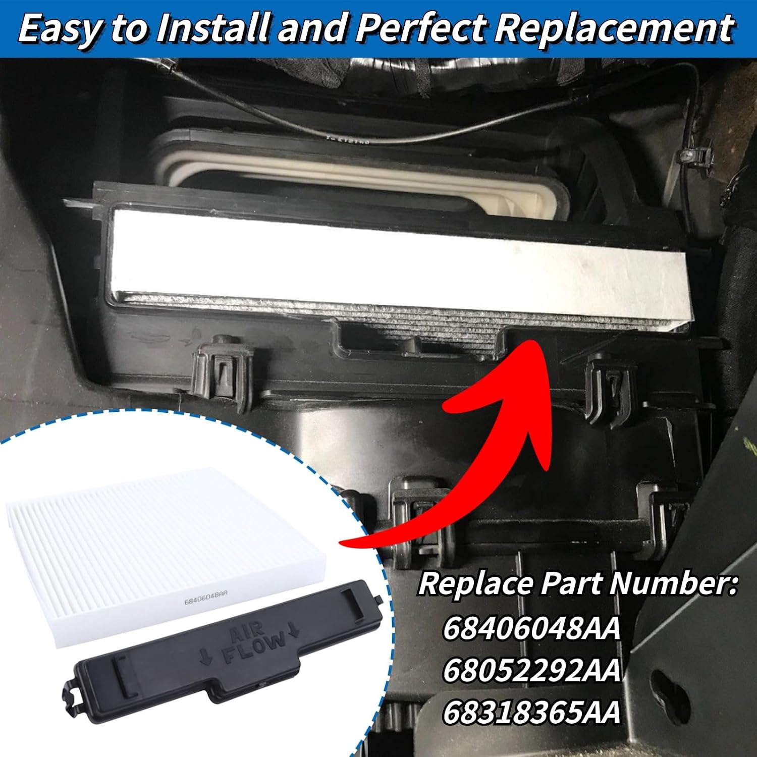 68406048AA Cabin Air Filter & Filter Access Door Compatible with 2011-2020 Dodge Ram 1500 2500 3500 4500 5500, Avenger Journey Chrysler 200 Replaces# 68052292AA 68318365AA 5058693AA