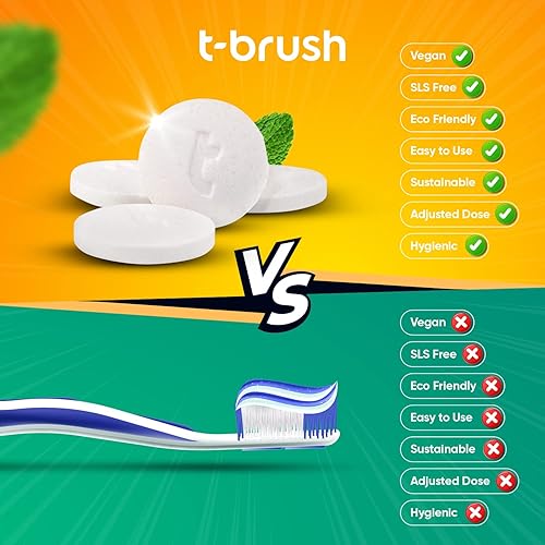 Miniatura 2 de T-brush Whitening - Tabletas de pasta de dientes de viaje, ingredientes naturales, sin SLS, sin gluten, sin crueldad, embalaje ecológico, vegano,