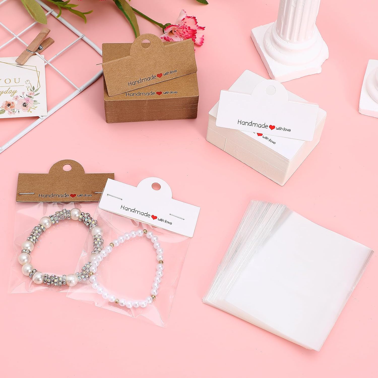 200pcs Handmade Kraft Paper Jewelry Packaging Cards