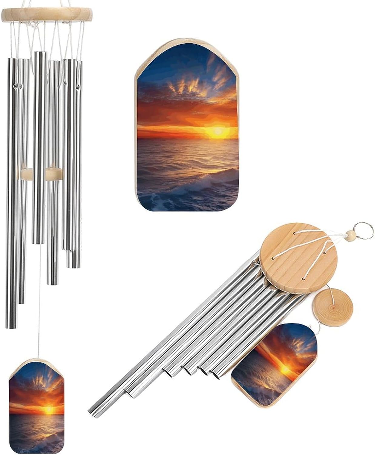 Outdoor Wind Chimes, Sea and Sunset Printed Wind Chimes,Simple Wind Chimes,Curtain Wind Chimes for Home Decoration