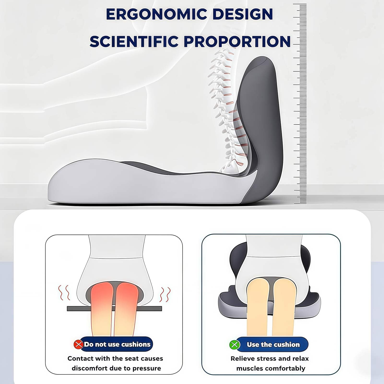 CojíN OrtopéDico, CojíN Asiento, Cojines Asiento ErgonóMicos Integrados Forma L Espuma ViscoeláStica, Soporte Lumbar y Alivio Dolor Coxis, para Sillas Oficina Coche Sillas Ruedas