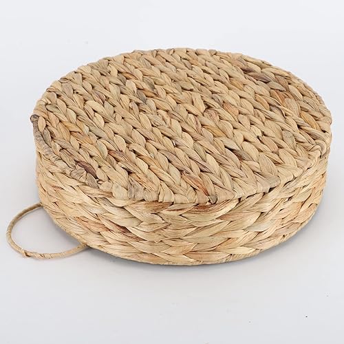 Miniatura 7 de JLKIMZVO Bandeja redonda de jacinto de agua natural con asas, bandeja de frutas tejida por hierba, bandejas de ratán para verduras, bandeja de