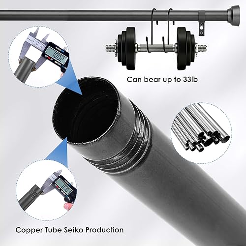 Miniatura 9 de Barra de cortina negra para ventanas de 30 a 48 pulgadas, barra de cortina ajustable decorativa de 1 pulgada de diámetro con soportes para divisor