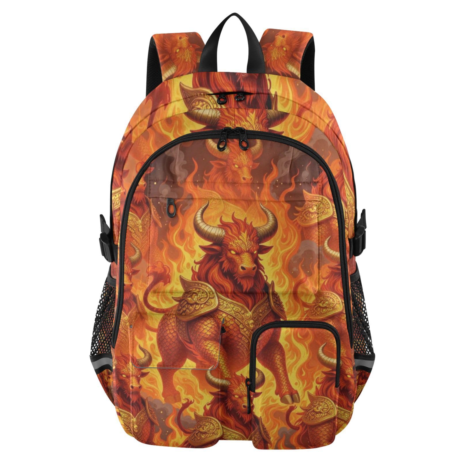 Duży plecak podróżny dla kobiet mityczny ogień Qilin Beast Fantasy Art College torba do pracy 44,5 cm męski plecak do pracy bagaż plecak
