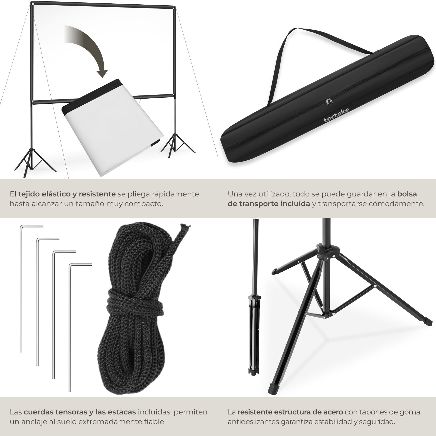 tectake® Pantalla Proyector 101 Pulgadas 16:9 Portátil, Pantalla para Proyector HD, Tela para Proyector Resistente, Plegable, Bolsa de Transporte - 310 x 220 cm