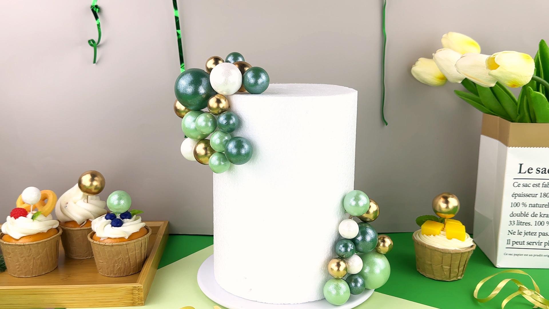 Colorful Pearl Ball Cake Toppers - 32-Piece Foam Ball Picks For Birthday, Wedding Decor (Blue, White, Gold)