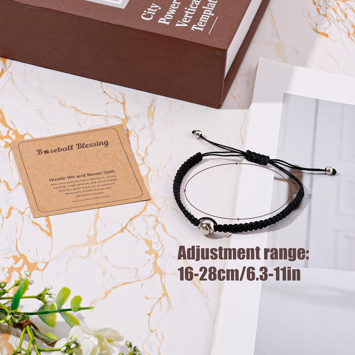 Baseball Bracelet Gift, Adjustable Braided Baseball Bracelet Themed Gifts with Message Card for Fans