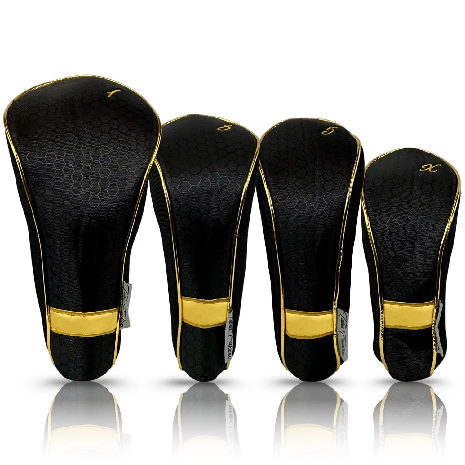 Womens Designer Golf Club Covers 4 Pack - Taboo Fashions Numbered Head Covers for Driver Woods & Hybrid - Weather/Moisture Resistant Protection (Black Prints)
