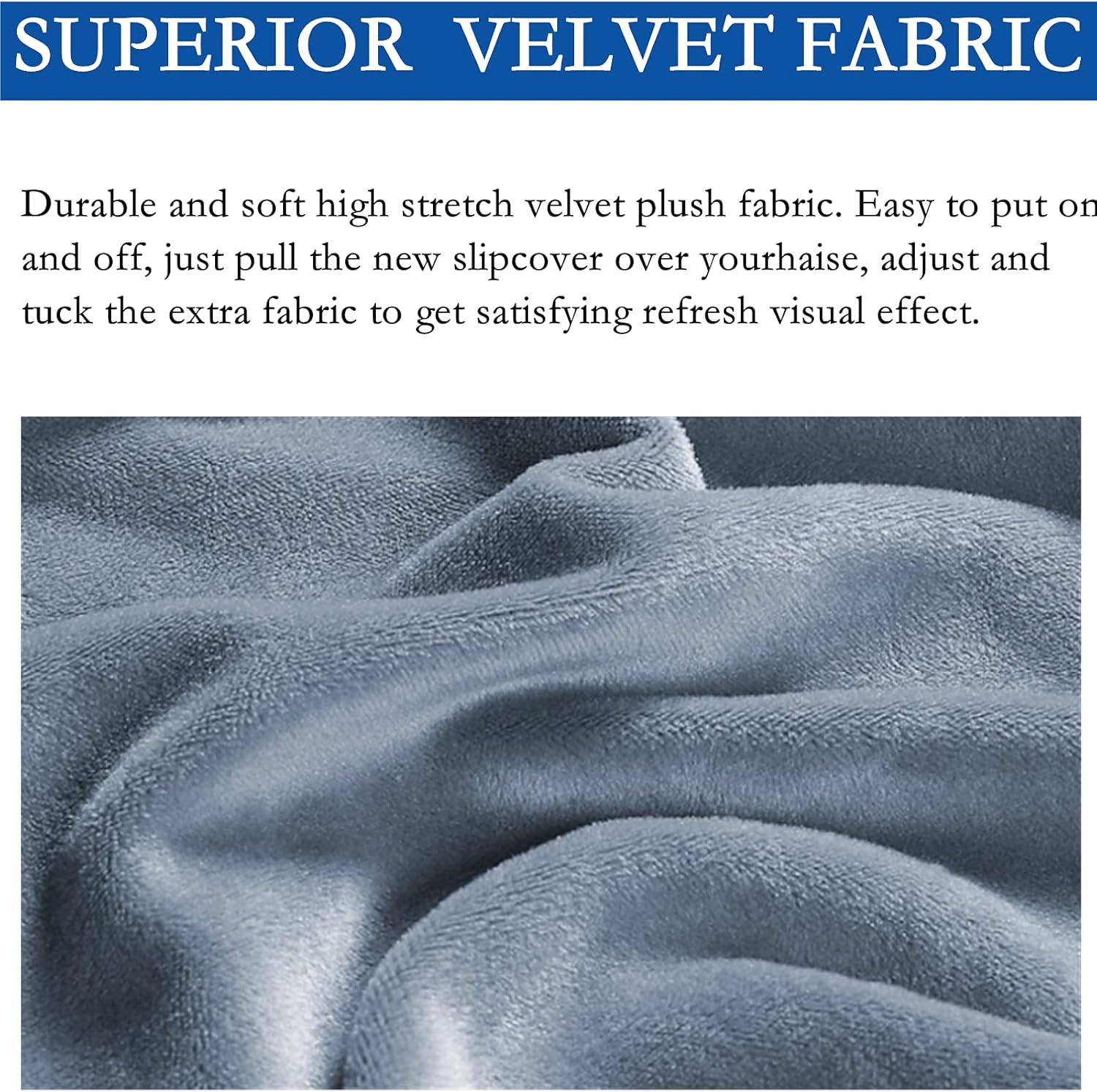 Luxury Velvet Chaise Lounge Slipcover – High-Stretch, Machine Washable Cover for Armless Chaises – Indoor Chaise Cover for Living Room, Sofa, Bedroom (Dusty Blue)