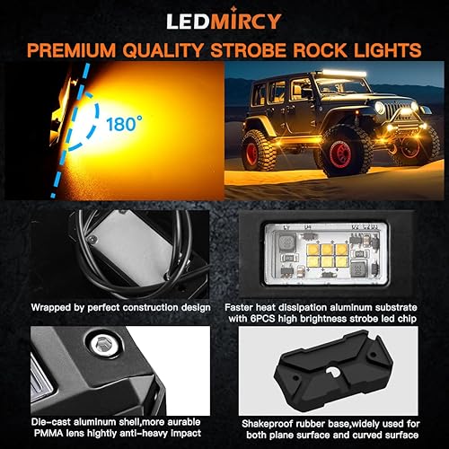 Miniatura 3 de Switchback - Kit de luces de roca de LEDMIRCY color blanco y ámbar, 12 vainas, 6 modos de función de memoria, función de reinicio con arnés de