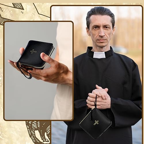 Miniatura 6 de 2 bolsas de cuero para comunión para Pyx con cruz latina dorada, estuche católico con brotes dorados, bolsa cruzada para comunión, sacerdotes,