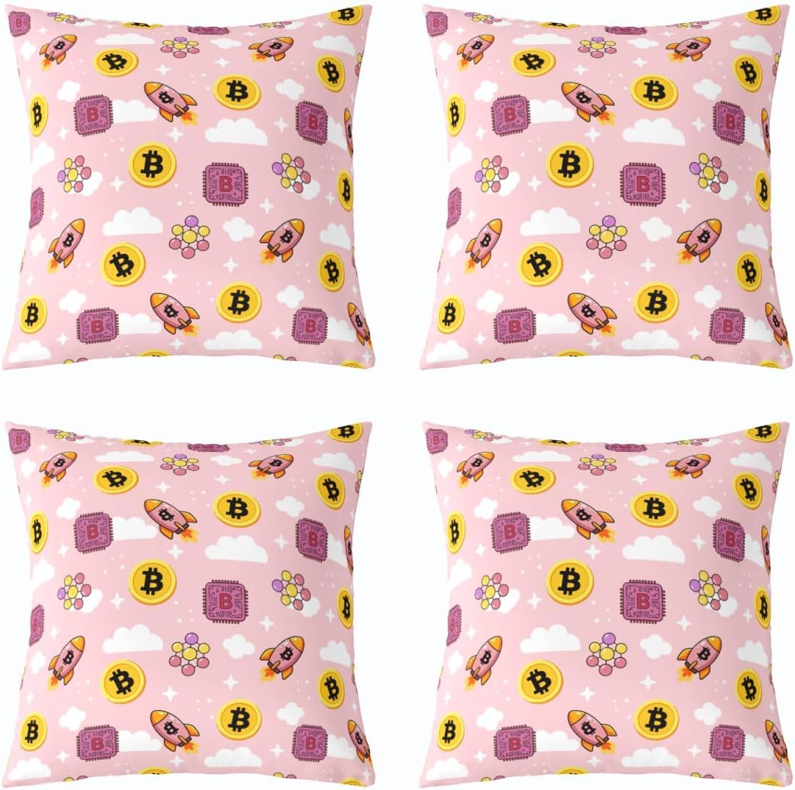 Castle Fairy Cartoon Bitcoin Kids Throw Pillow Cover 4 Pack 18"x18"