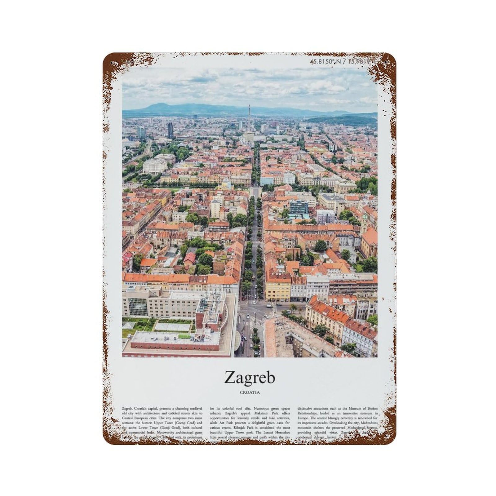 xiaoxiaoshen Zagreb Croatia City Scenery Wall Decor Art Metal Tin Poster Modern Home Decor Art Home Bar Shop Decorations Vintage Sign 40x30cm
