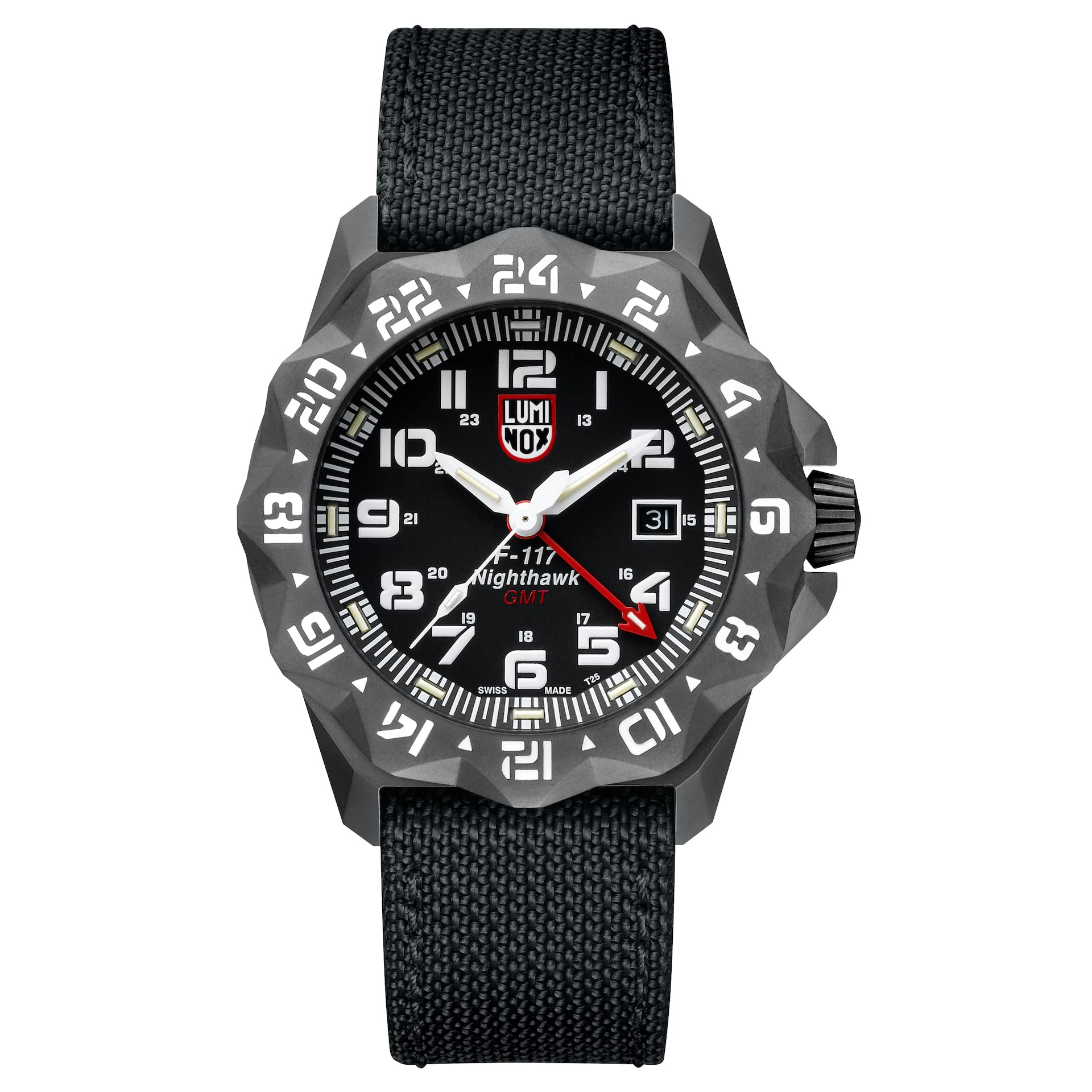 Luminox – F-117 Nighthawk HerrenUhr 44 mm, 6400 Serie, Pilotenuhr Edelstahl, Swiss Quarz Uhr, Zweite Zeitzone, 200 m wasserdicht, Selbstleuchtend