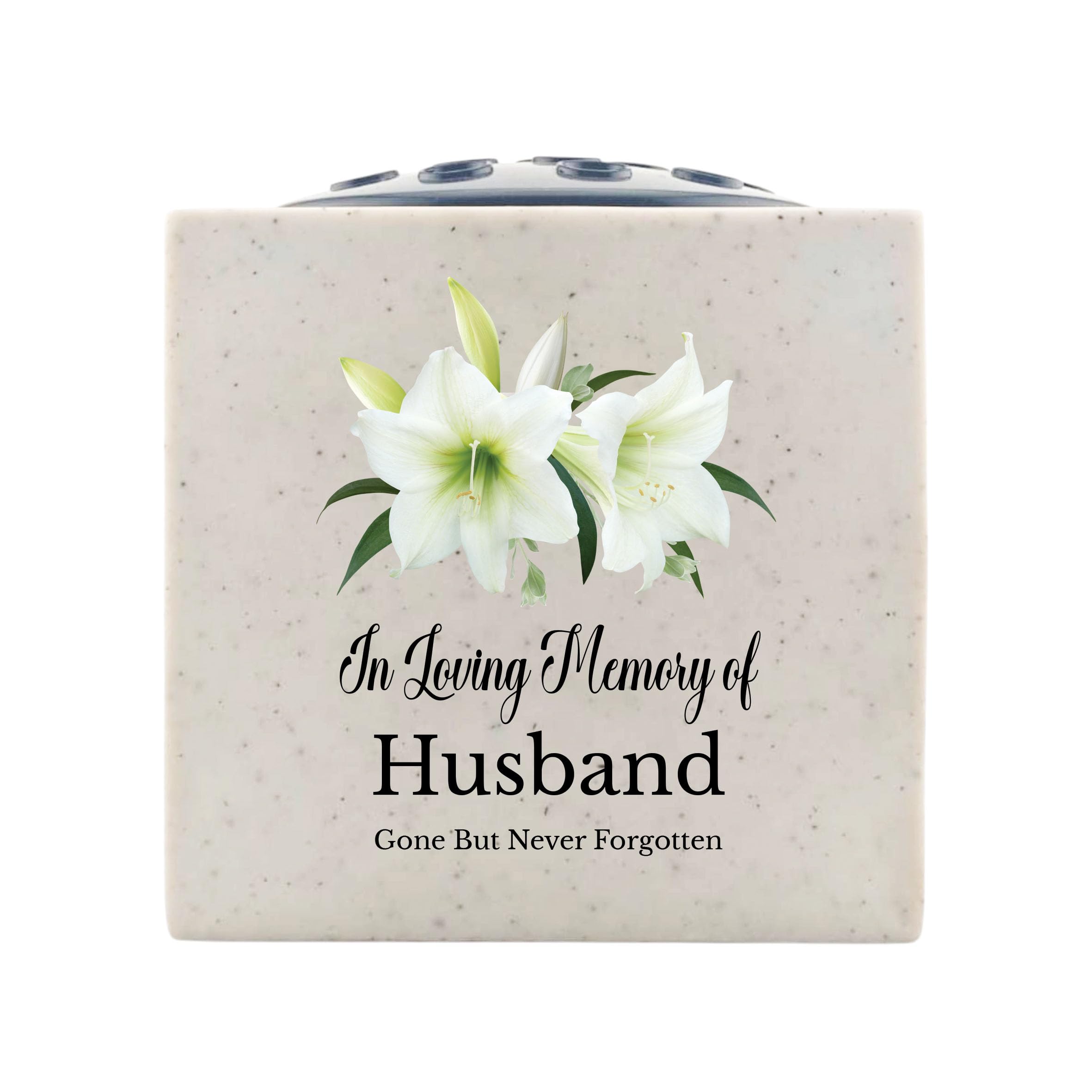 In Loving Memory Of Memorial Rose Bowl Grave Marker Flower Pot Vase With Lily Design (UV PRINTED) (Husband)