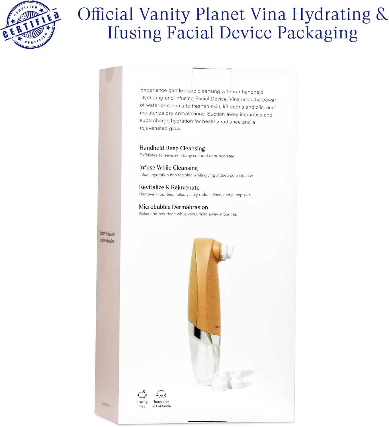 Vanity Planet Vina, Hydrating & Infusing Facial Device - Cleanses, Exfoliates & Hydrates Skin to Unclog Pores, Detoxify, Hydrate & Deep Clean - Reduce Fine Lines and Impurities