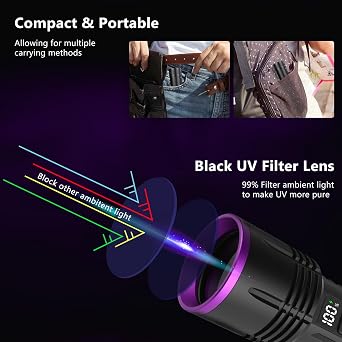 LUXNOVAQ 365nm UV Flashlight Rechargeable Black Light Flashlight Powerful