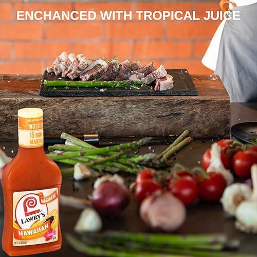 Miniatura 4 de El paquete de salsa marinada contiene tres (3) botellas de 12 onzas líquidas de Lawry's Marinade Hawaiian Tropical Jugos de frutas marinadas junto