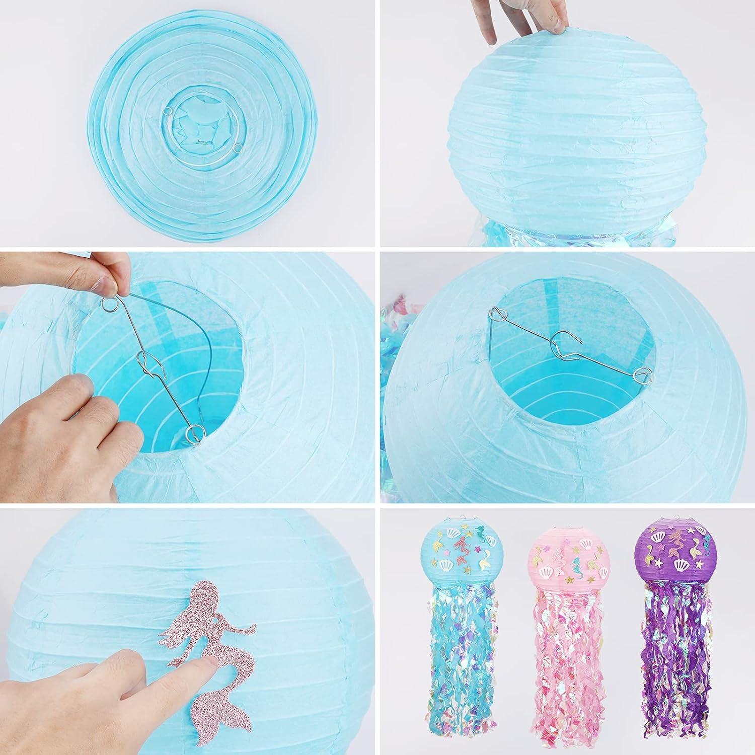 Lot De 4 Lanternes Papier Méduses 25 Cm – Dégradé Sirène, Parfaites Pour Fête Océan & Thème Sirène Enfant