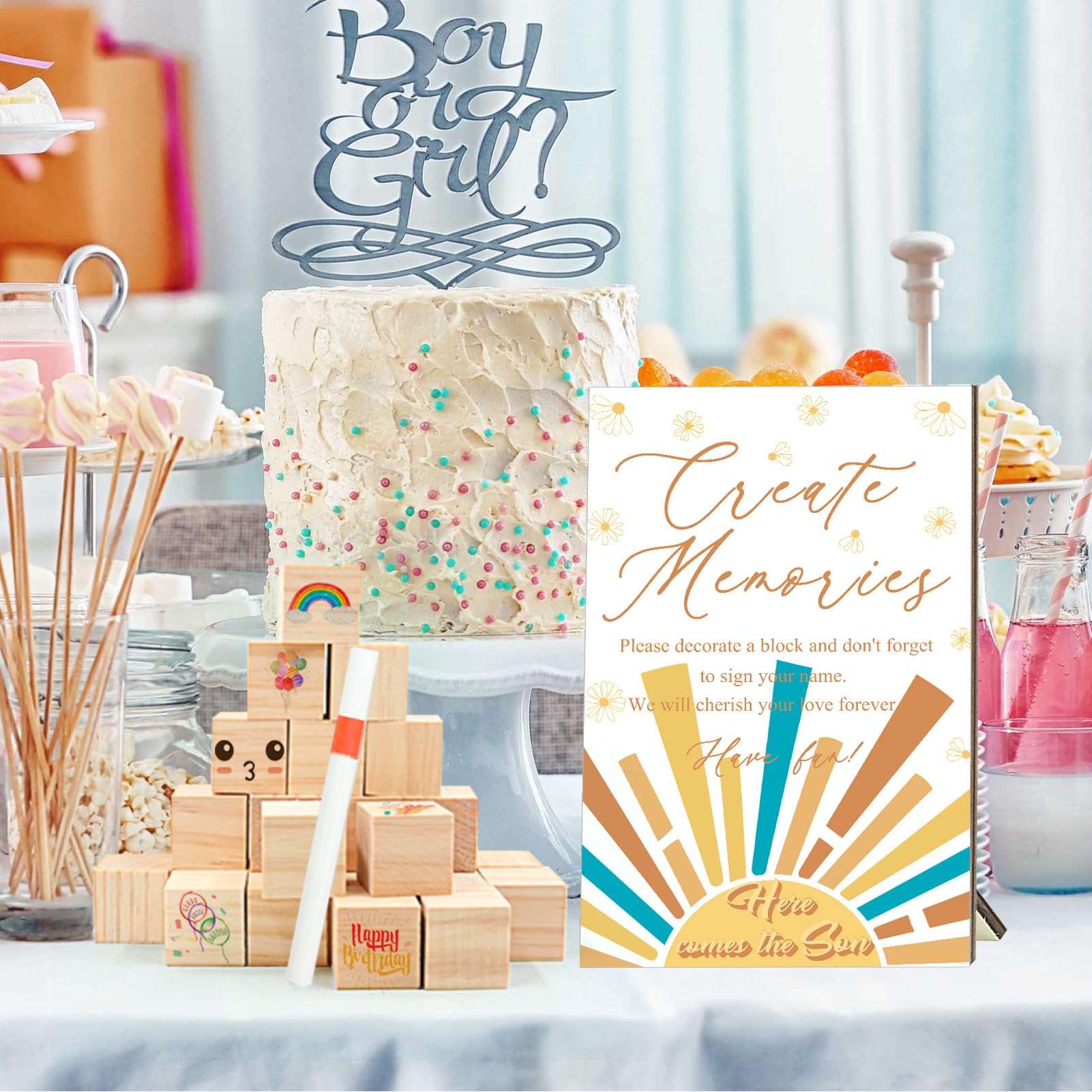 ZCPTZ Baby Shower Block Game Kit - 97 Pcs With Wooden Blocks, Paint Pens, Sign For Gender Reveal Party - View #4