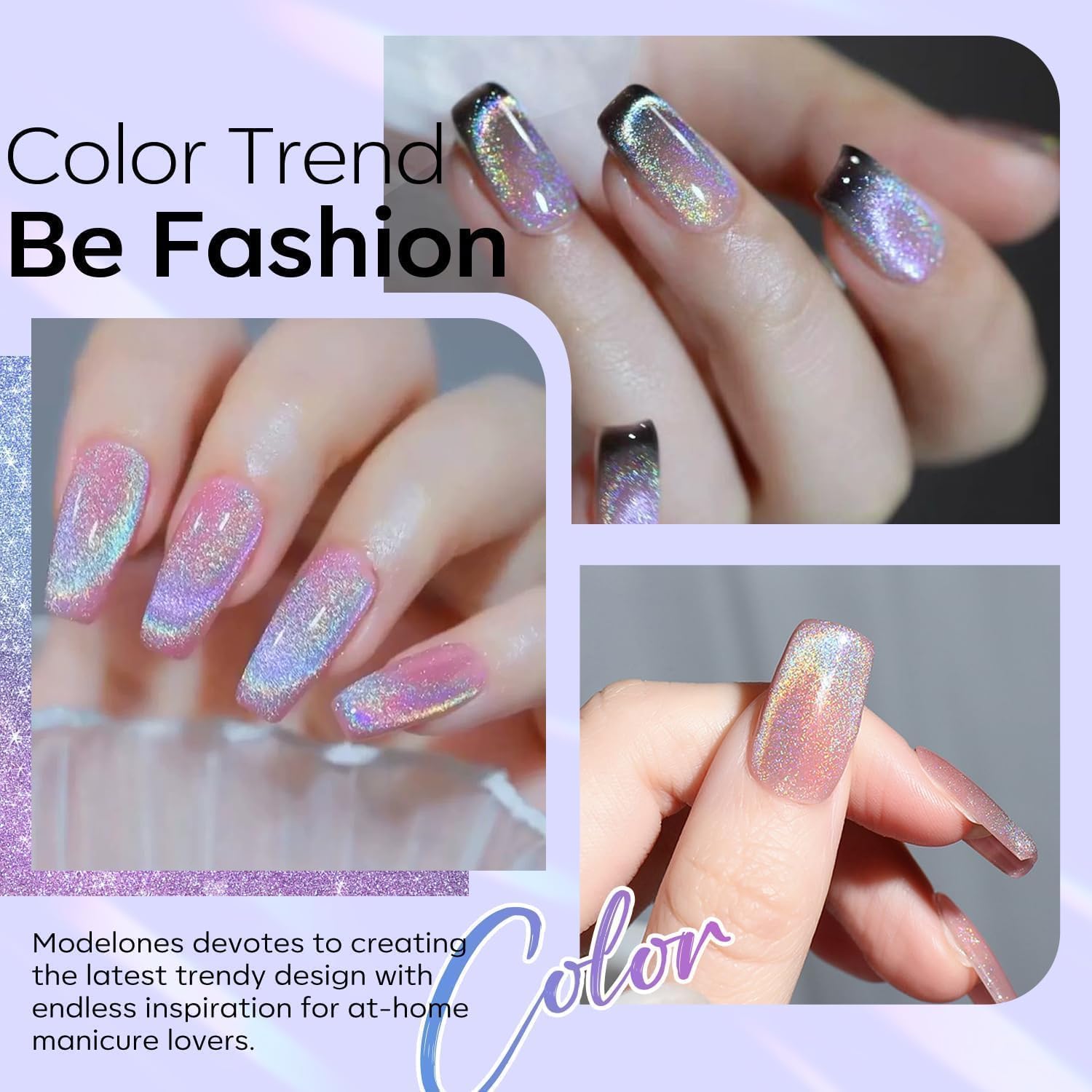 modelones Cat Eye Rainbow Gel Nail Polish Silver Glitter Holographic Glass 9D Cat Eye Gel Polish with Magnet Stick Soak Off U V Nail Lamp Summer Nail Art Top Coat Manicure Salon DIY Home 15 ML