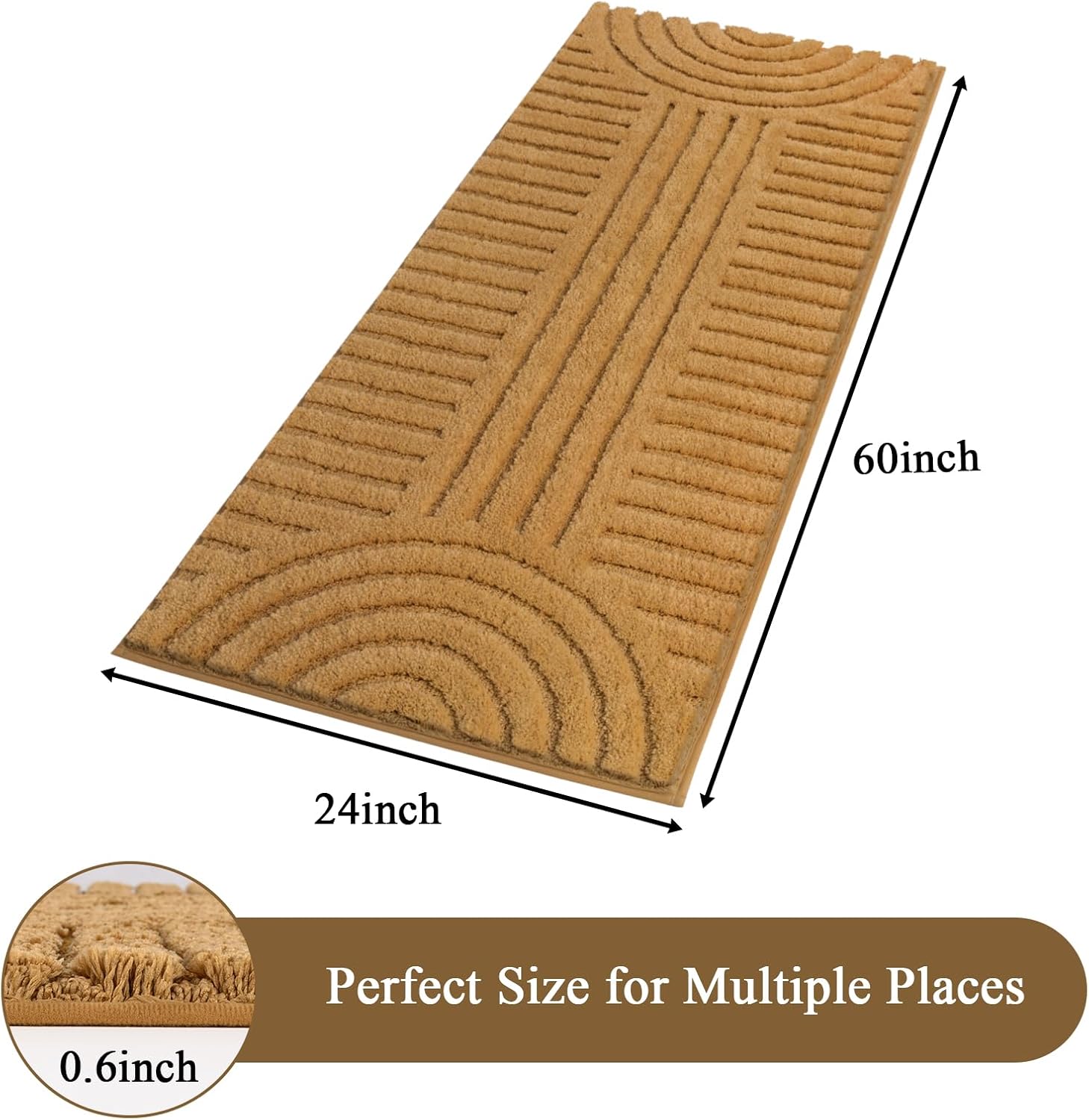 SHACOS Super Soft Bathroom Runner Rugs 24"x60" Non Slip Boho Bathroom Mats Microfiber Absorbent Carpet for Bath Room Machine Washable Shaggy Bath Rugs for Shower Bathtub Home Decor, Mustard 2'x5' - Image 2