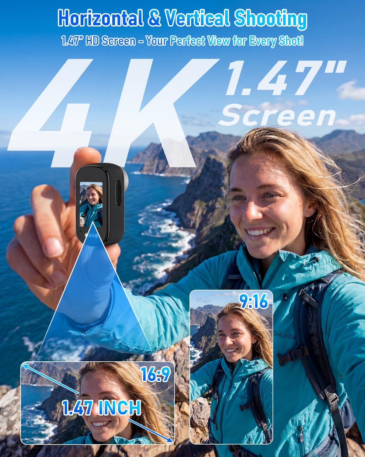 4K Mini Body Camera with 1.47" Screen, Waterproof Thumb Size Wearable Action Camera with Magnetic Clip & Helmet Mount, 64GB Portable POV Camcorder for Vlogging, Cycling, Travel, Outdoor Sports, Wi-Fi