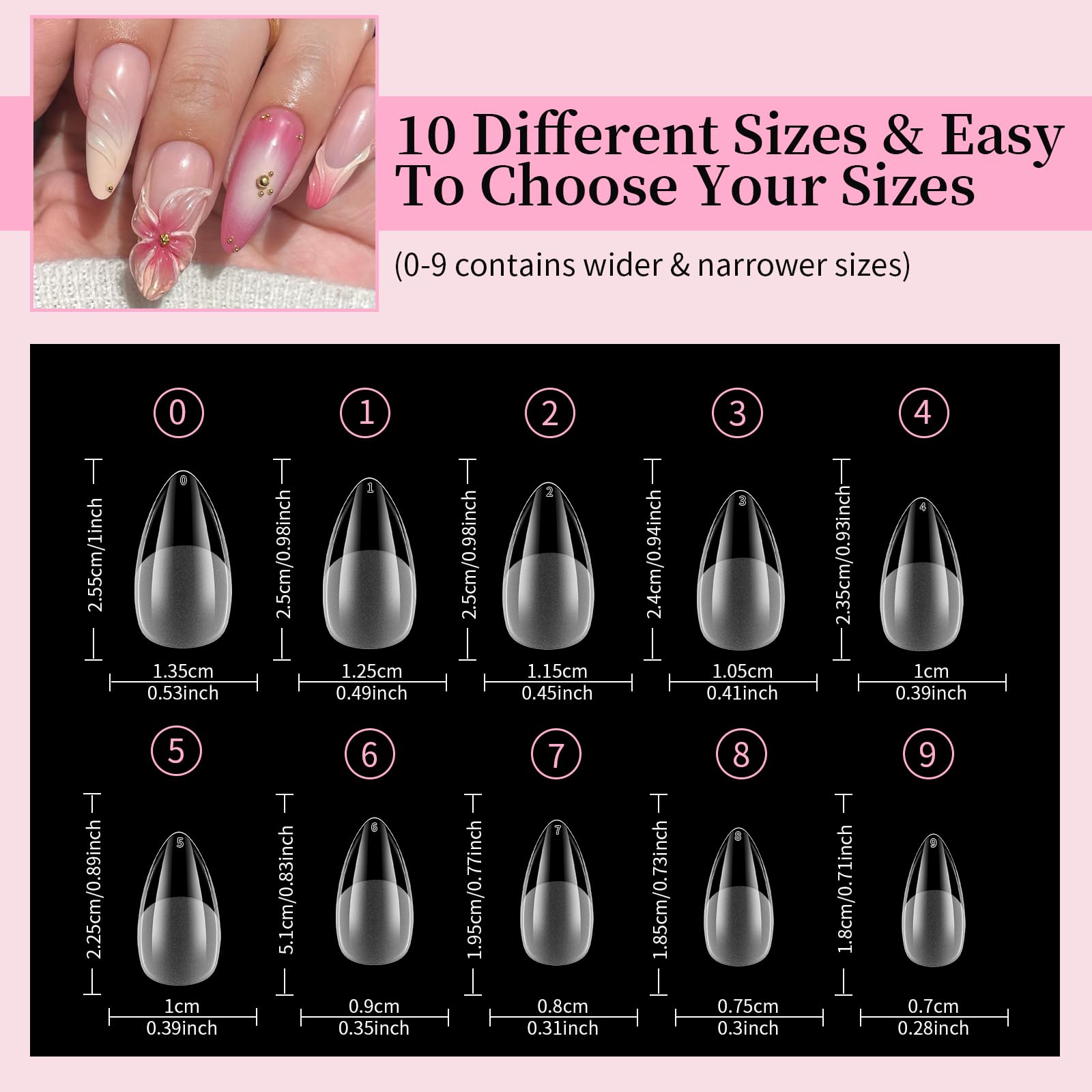 Almond Medium Soft Gel Tips, Venares Pack of 500 Artificial Nails, Short, 12 Sizes, Acrylic Nail Tips, Almond - Image 2