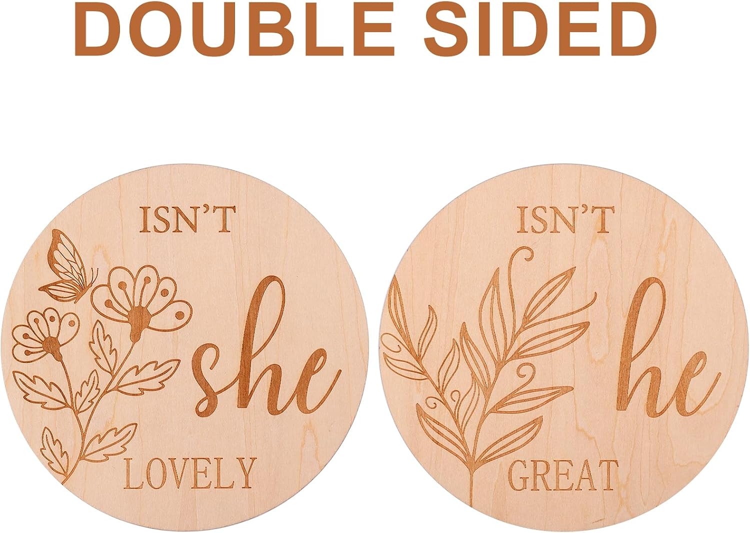 Double-Sided Gender Reveal Signs, 6 Inch Wooden Baby Announcement Sign Isn't She or He Round Photography Props Newborn Sign for Hospital Baby Shower Nursery Decoration New Parents Gift