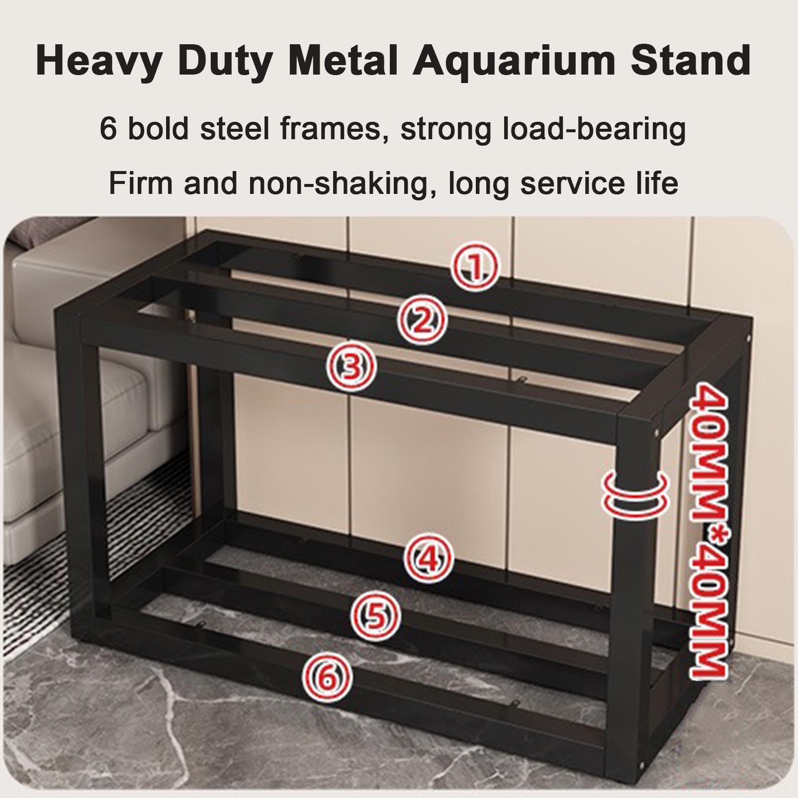 Robusto Supporto in Metallo per Acquario, Impermeabile, Adatto a Diverse Dimensioni e Modelli di acquari per rettili, con Struttura a più Livelli, Ideale per acquari Domestici e da Ufficio.