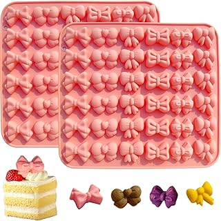 ボウチョコレート型2個、6種類の異なる形状のボウシリコンモールド グミキャンディケーキ ゼリークッキー シュガークラフト ペストリー カップケーキトッパーケーキ デコレーションベーキング 36個のキャビティ ミニボウ型