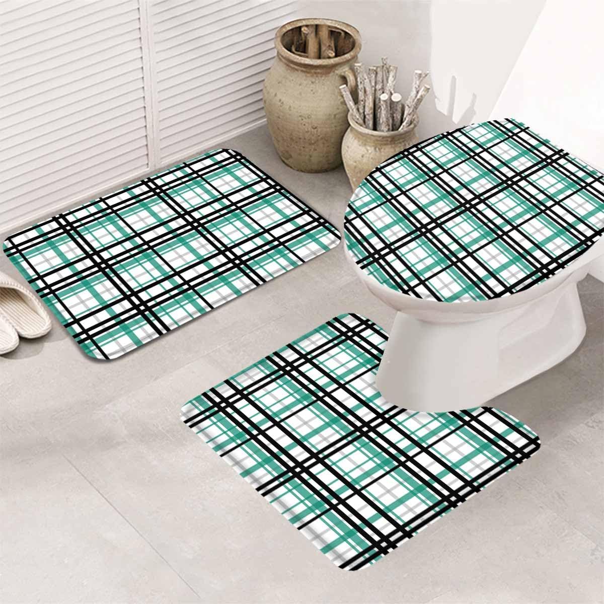 Green Back Lattice Bathroom Rugs Mat Sets 3 Piece