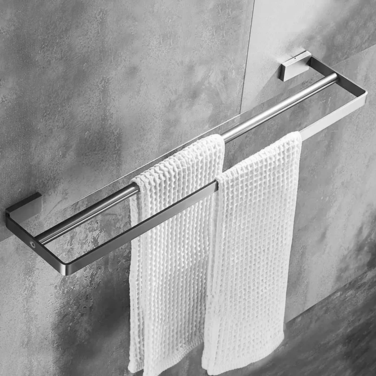 Barra para Toallas de Plata cepillada, rieles de Pared, Soporte Doble con Base Cuadrada para baño o Cocina - Montaje con Tornillos (Tamaño: 60 cm)