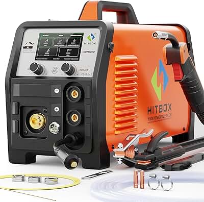 HITBOX Soldadora 8-en-1 200A Dual Pulse MIG Aluminio, 230V Multi-Proceso para MIG, Lift TIG, MMA, Soldadura a Puntos, Gas/Sin Gas, Spool Gun Ready(HIM250DPP)