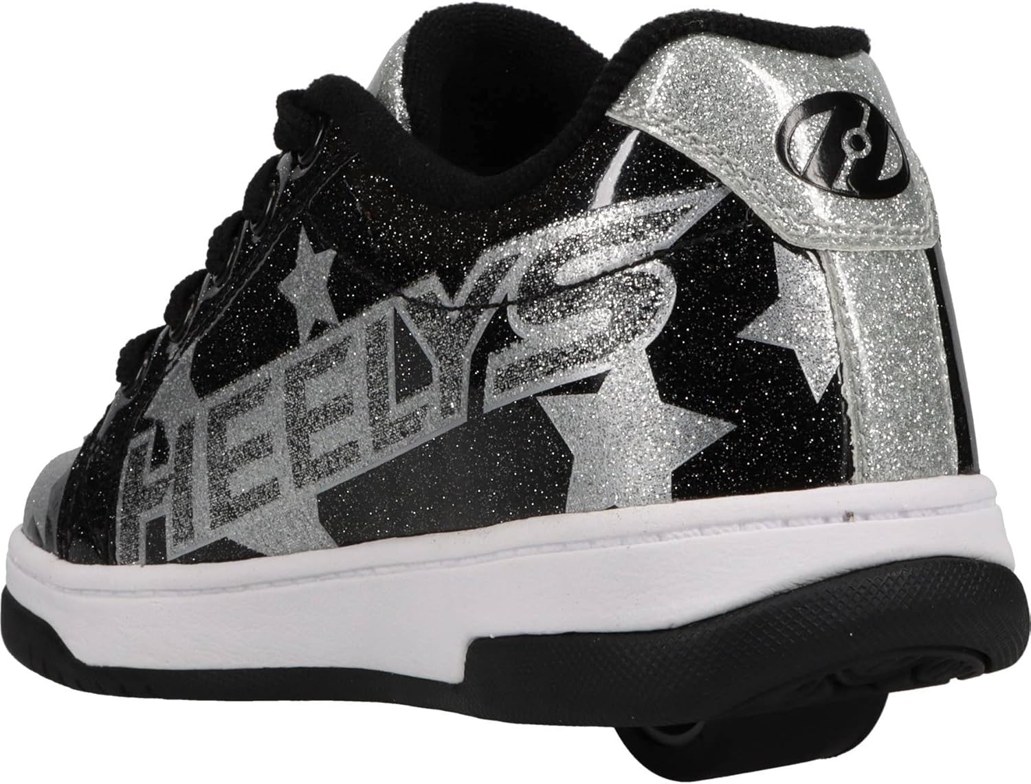 HEELYS Girls Split (Big Kid) Wheeled Heel Shoe, Black/Silver Glitter, 13
